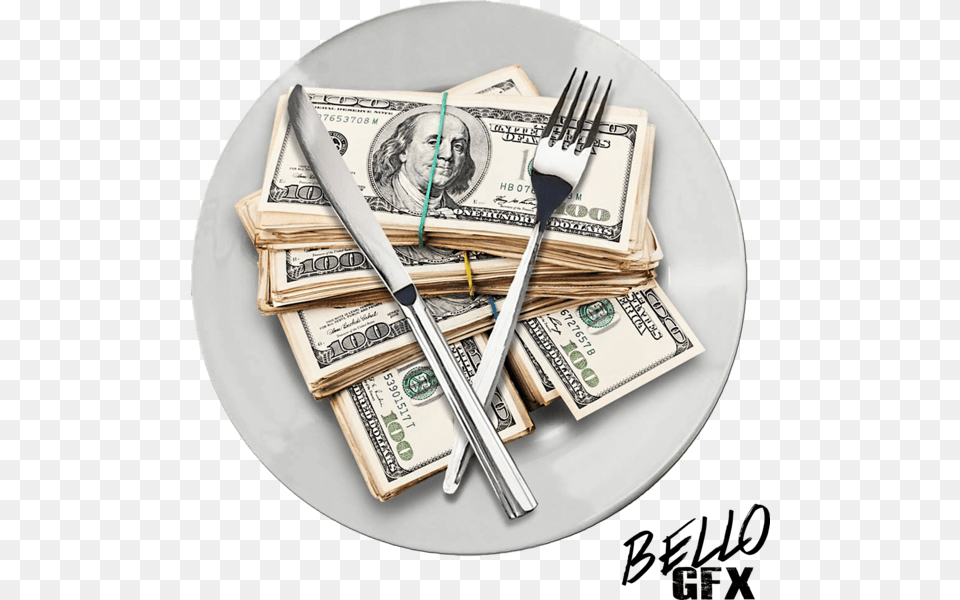 Money On Food Plate, Cutlery, Fork, Weapon, Knife Free Transparent Png