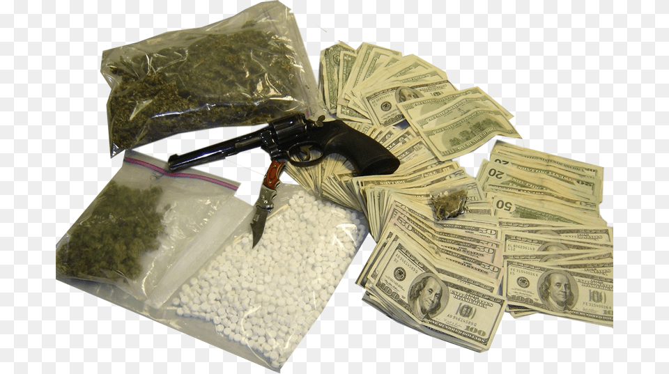 Money With Drugs, Gun, Weapon, Firearm, Person Free Png