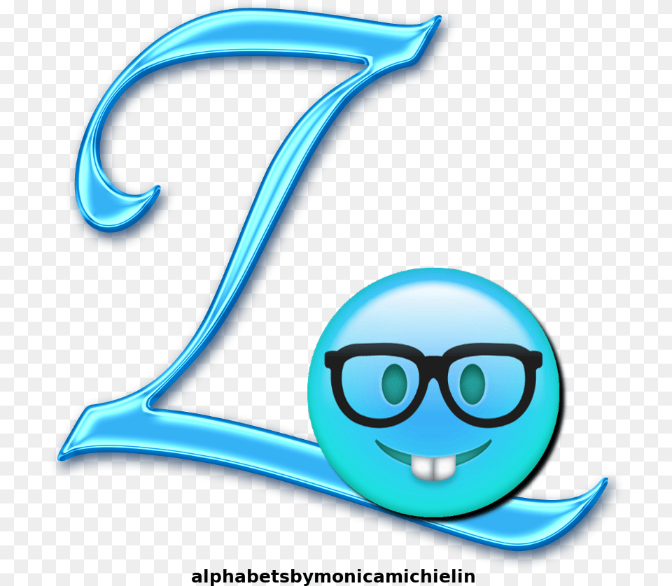 Monica Michielin Alphabets Light Blue Smile Emoticon Emoji Happy, Neon, Accessories, Glasses, Person Free Png Download