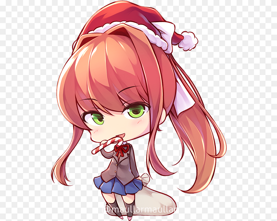 Monika Doki Literature Club Ddlc Christmas Monika Chibi, Book, Comics, Publication, Baby Free Png