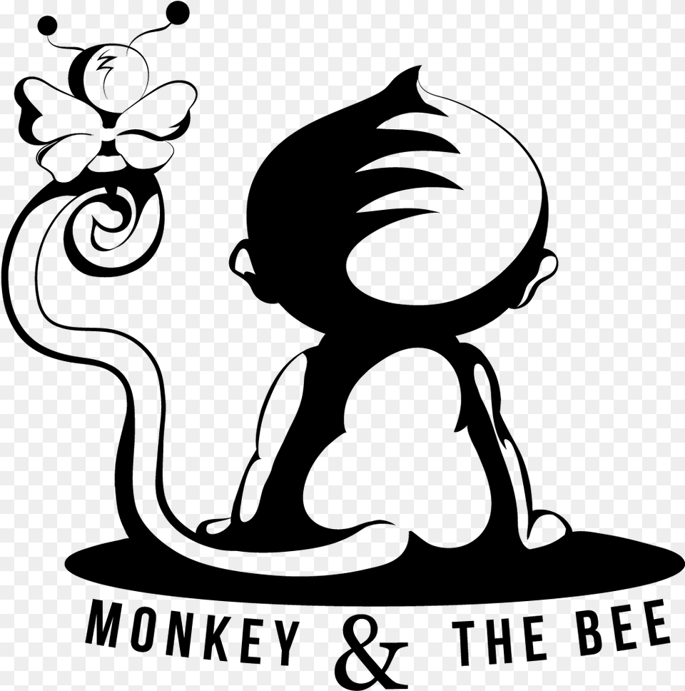 Monkey And Bee, Gray Png