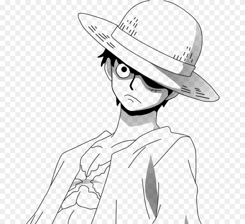 Monkey D Luffy Angery Line Art, Silhouette, Clothing, Hat, Person Png Image