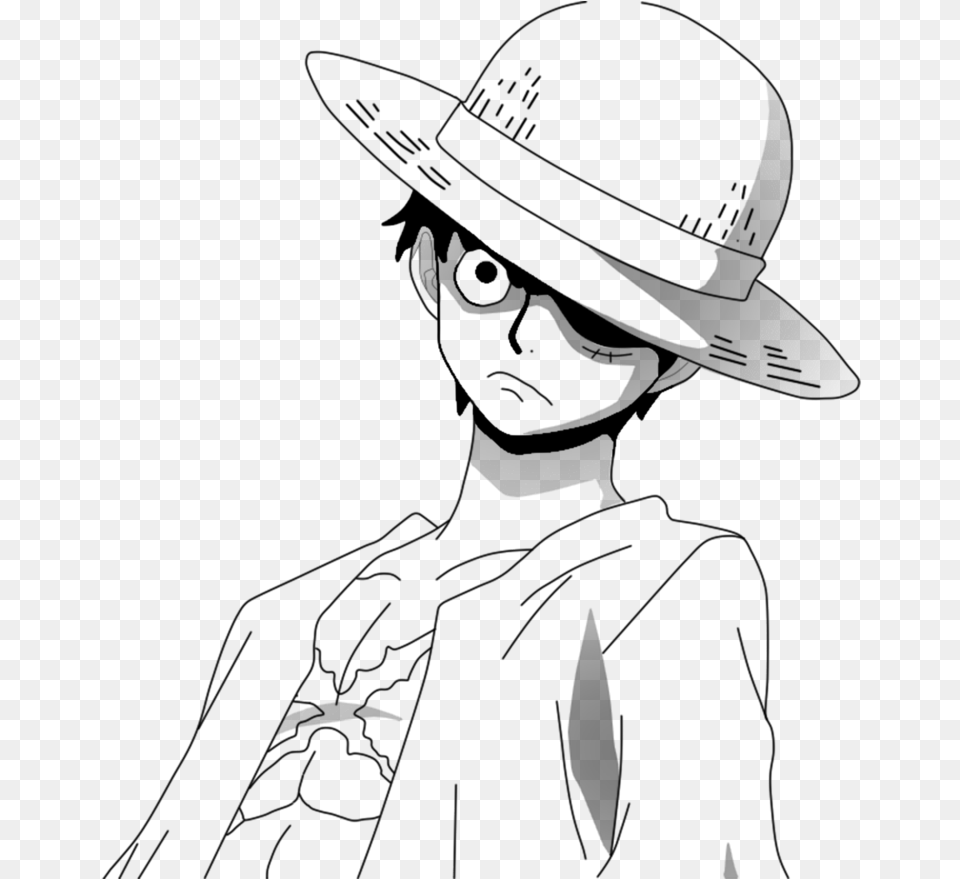 Monkey D Luffy Angery Luffy Black And White, Silhouette, Clothing, Hat, Art Free Transparent Png
