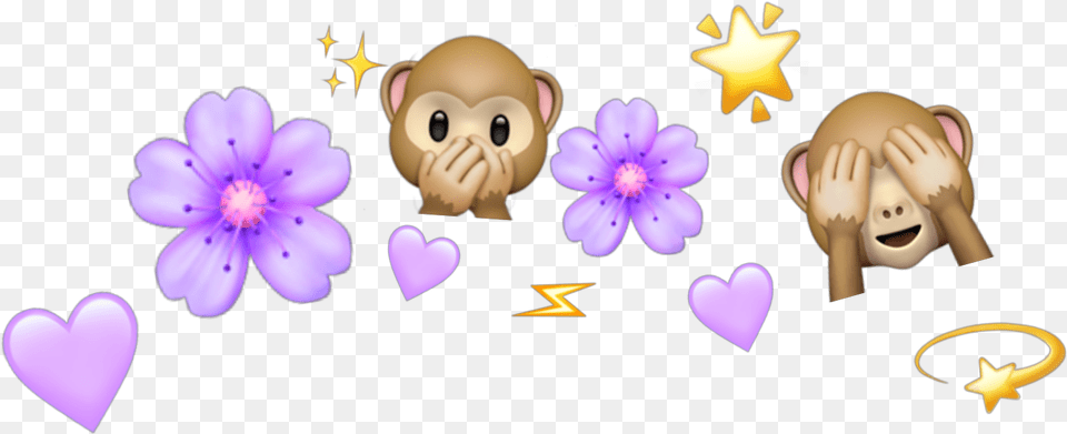 Monkey Emoji With Flower Crown Emoji Flower Crown, Purple, Baby, Person, Plant Png