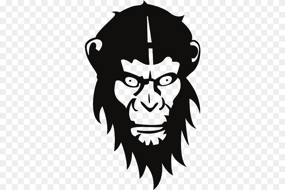 Monkey Face Animal Creepy Fur Serious Evil Monkeys Clipart, Stencil, Head, Person Png