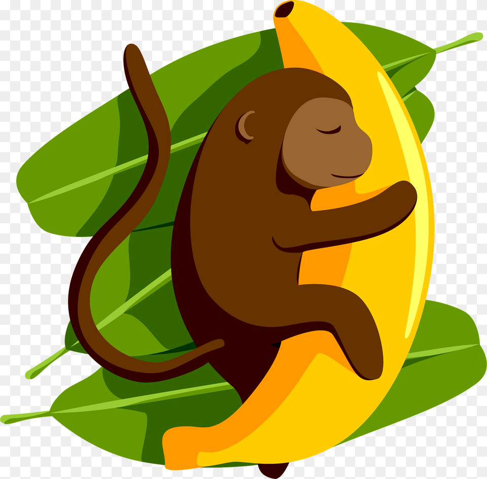 Monkey Hugging Banana Clipart, Plant, Produce, Food, Fruit Png