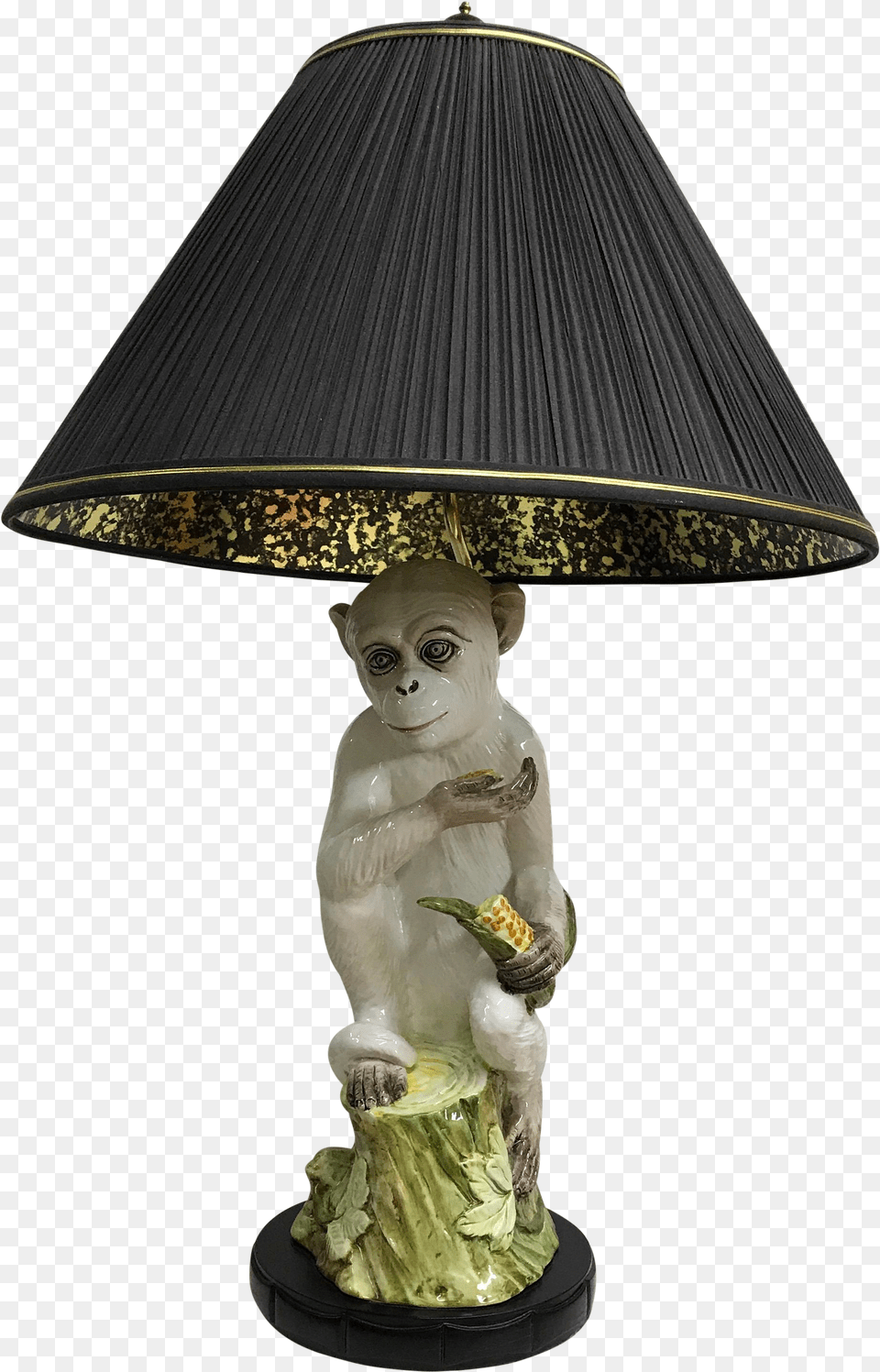 Monkey Majolica Table Lamp With Black Amp Gold Shade Lampshade, Table Lamp, Animal, Bear, Mammal Free Transparent Png