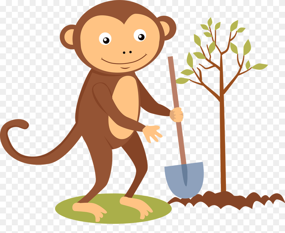 Monkey Planting A Tree Clipart, Animal, Mammal, Wildlife, Bear Png