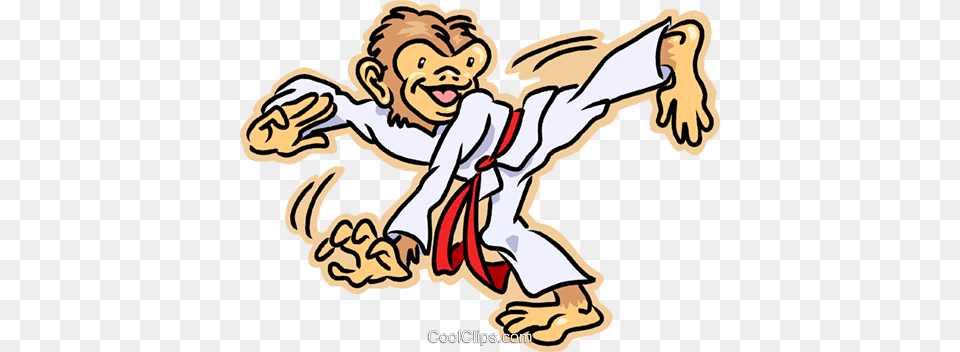 Monkey Practicing Karate Royalty Vector Clip Art Illustration, Martial Arts, Person, Sport, Baby Free Png Download