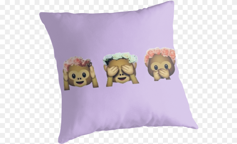 Monkey See No Evil Flower Crown Emojiquot Monkey Emoji Stickers, Cushion, Home Decor, Pillow, Doll Png
