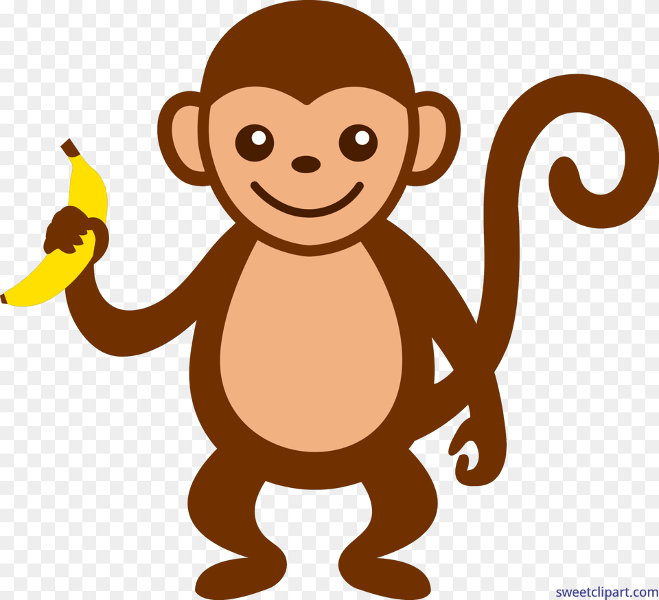 Monkey With Banana Clip Art, Produce, Plant, Food, Fruit Free Png Download