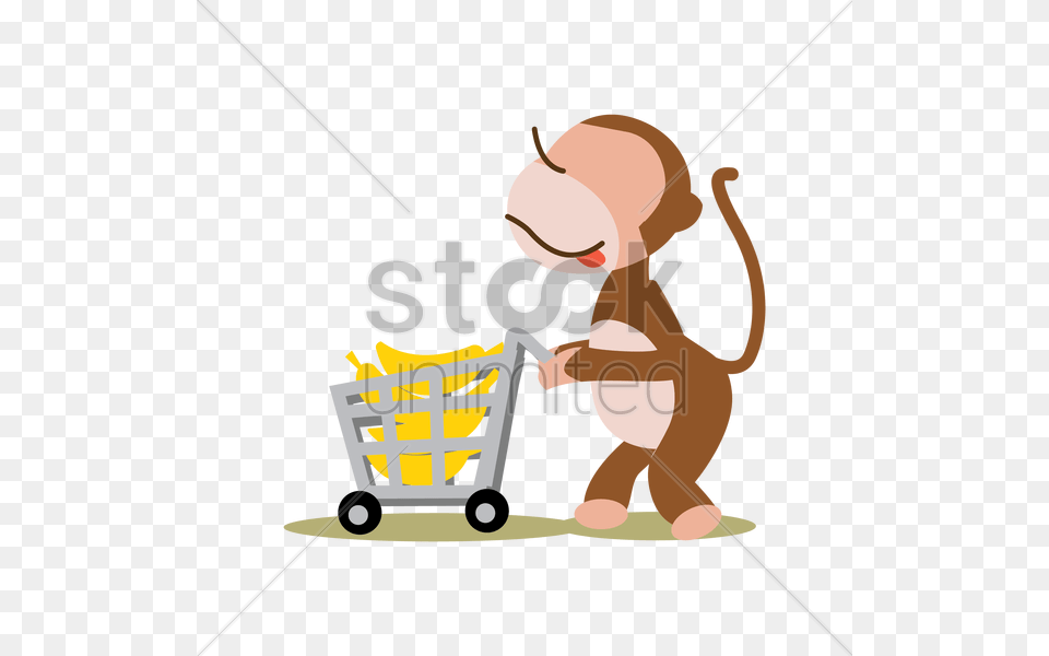 Monkey With Bananas In Cart Vector Image, Cleaning, Person, Baby, Shopping Cart Free Png