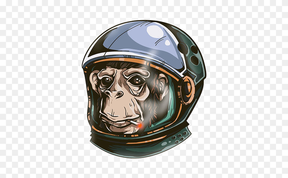 Monkey With Space Helmet Transparent Monkey In Space Suit, Crash Helmet, Clothing, Hardhat, Face Free Png