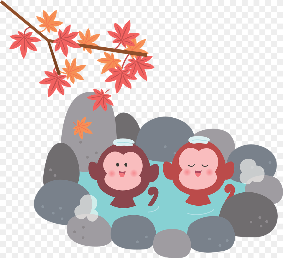 Monkeys Bathing In A Hot Spring Clipart, Leaf, Plant, Tree, Face Free Png