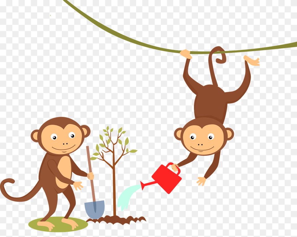 Monkeys Planting A Tree Clipart, Animal, Wildlife, Mammal, Bear Free Transparent Png