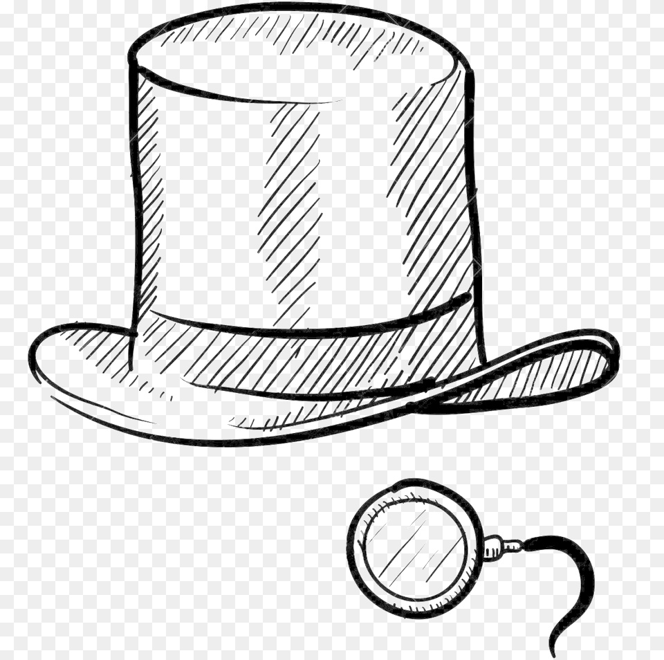 Monocle Sketch Monopoly Man Top Hat, Clothing, Cowboy Hat, Accessories, Bag Free Transparent Png