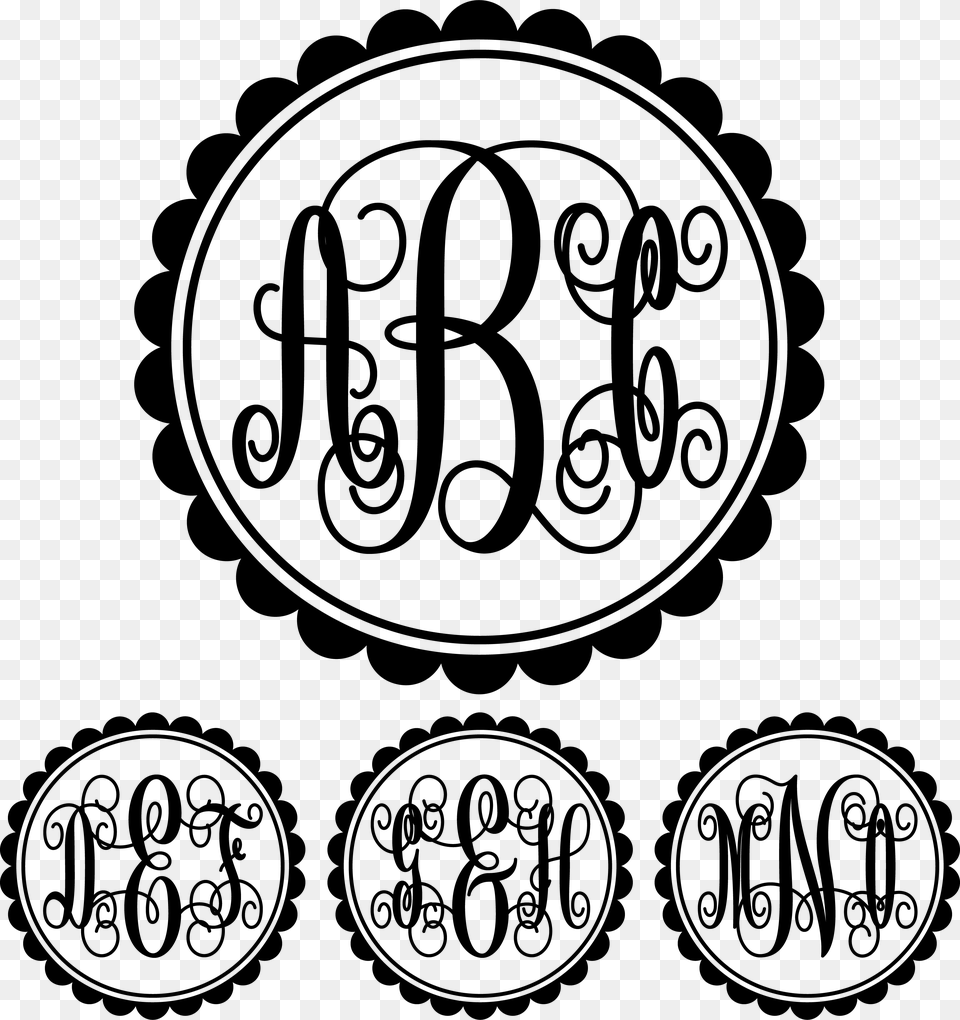 Monogram Script Scalloped Circle, Text Free Png