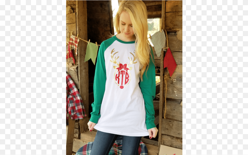 Monogrammed Christmas Reindeer Shirt Cute Holiday Christmas Day, Applique, Clothing, T-shirt, Sleeve Png