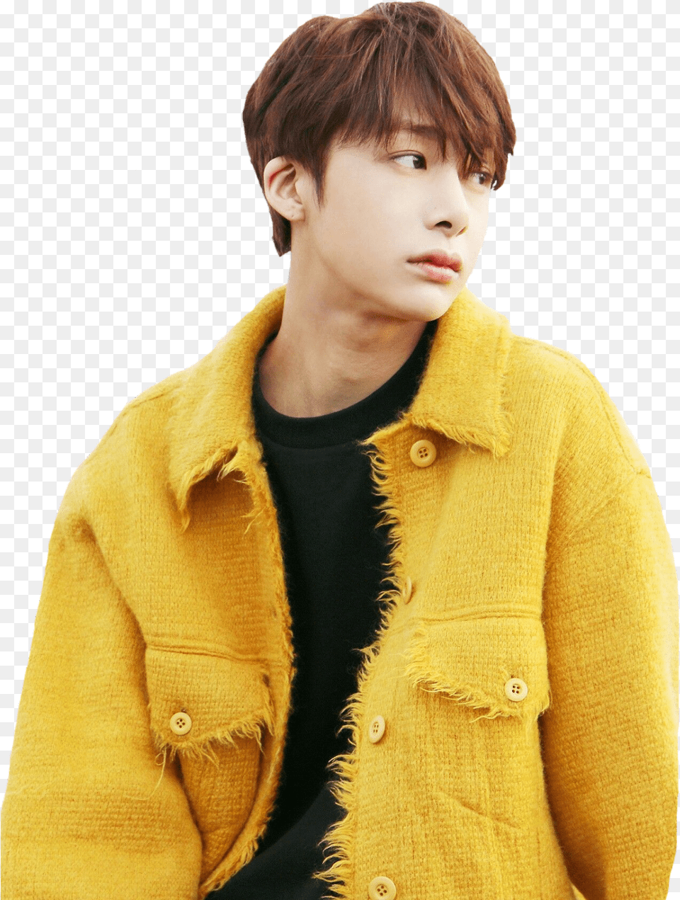 Monstax Hyungwon Yellow Cute Tumblr Kpop Monsta X Hyungwon Yellow, Clothing, Coat, Knitwear, Sweater Png Image