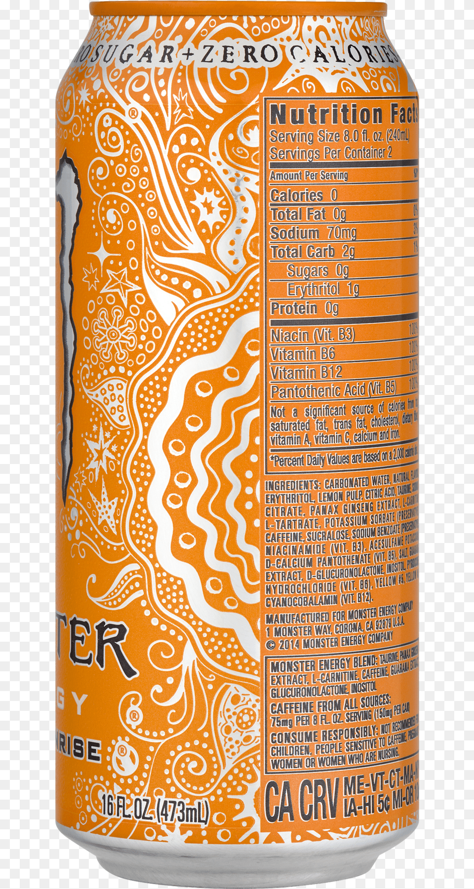 Monster Energy Ultra Sunrise Drink 16 Oz Can, Tin Png