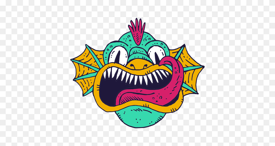 Monster Face Fish Illustration, Art, Graphics, Pattern, Bulldozer Png Image