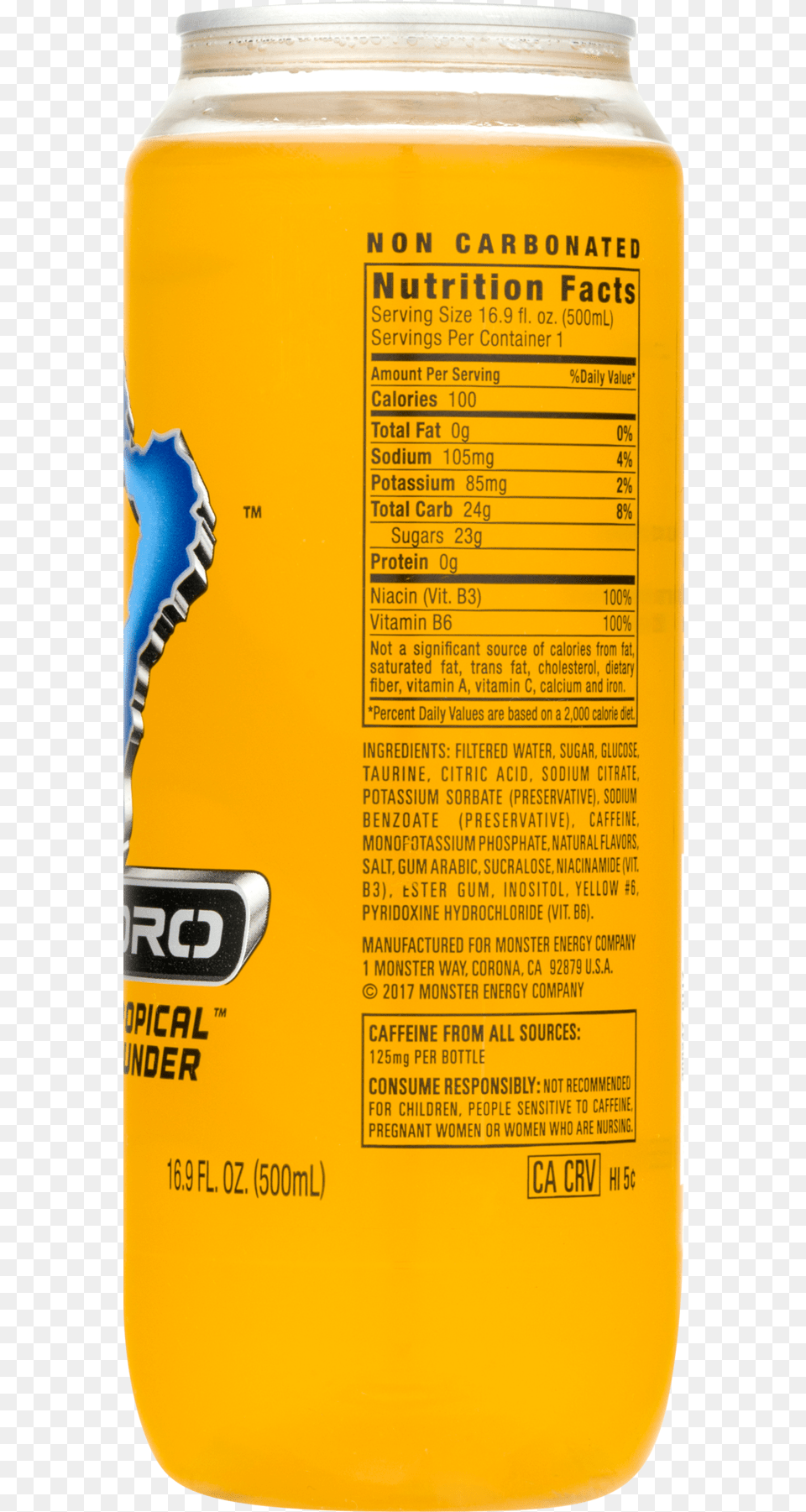 Monster Hydro Nutrition Label, Jar, Can, Tin, Alcohol Free Png