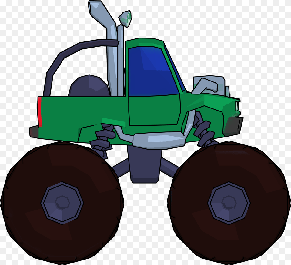 Monster Truck Cartoon Clipart Picture Side View Cartoon Monster Truck, Tractor, Transportation, Vehicle, Bulldozer Free Png Download
