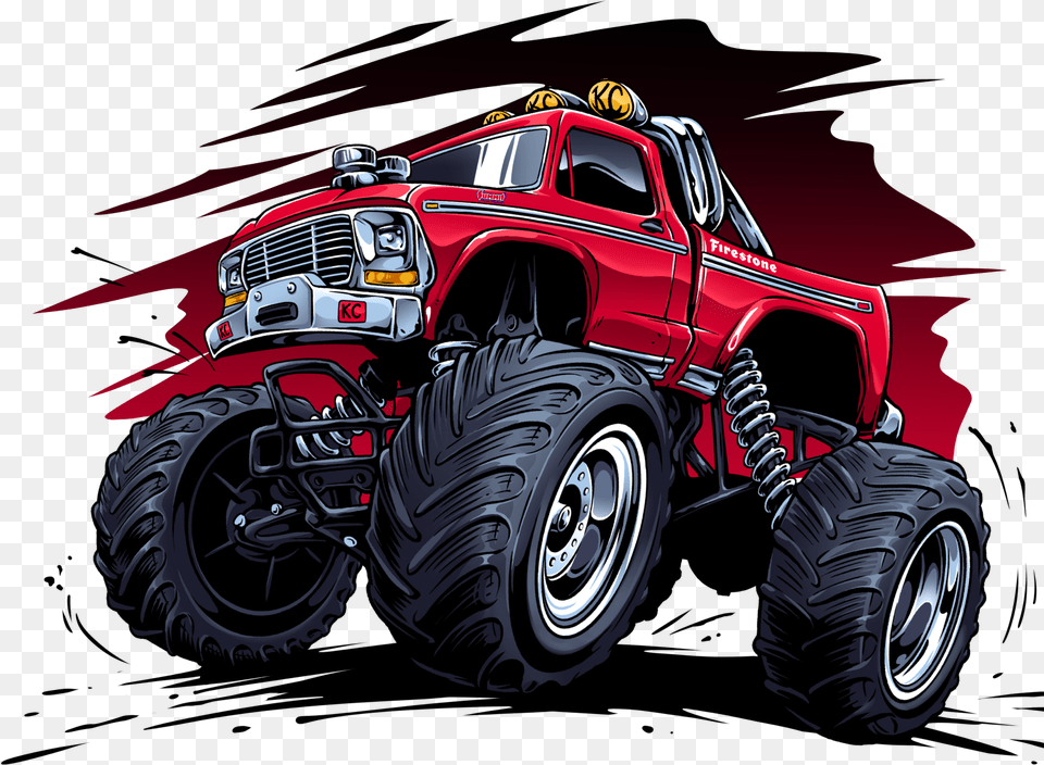 Monster Truck Red By Zakihamdani Monster Truck, Machine, Wheel, Car, Transportation Free Png Download