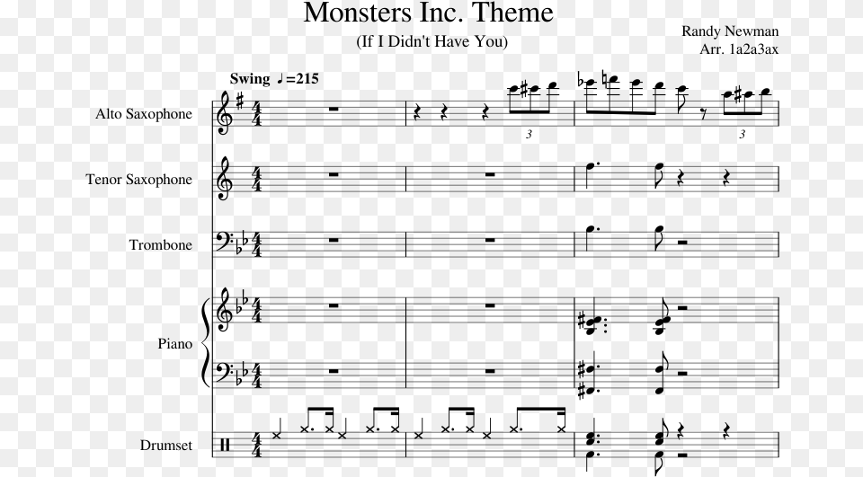 Monsters Inc Theme Sheet Music For Alto Saxophone Tenor Sheet Music, Gray Png