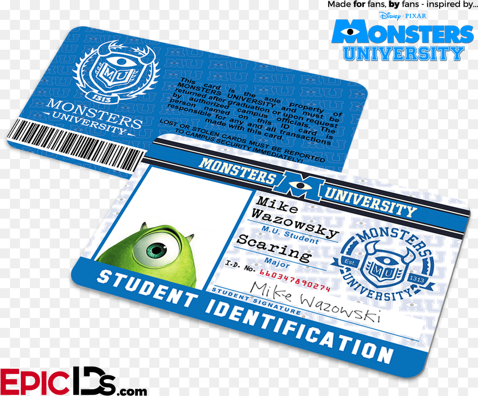 Monsters University Cosplay Student Id Card Student Card Monster University, Text, Document, Driving License, Id Cards Png Image
