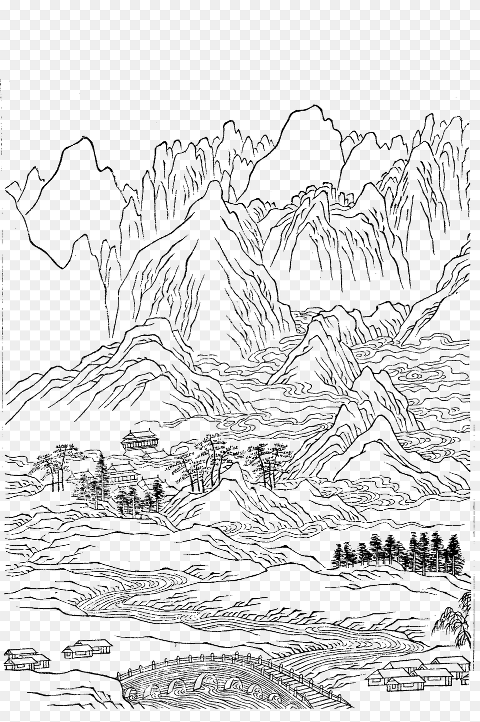 Montains And Rivers Drawing, Art, Nature, Outdoors Png
