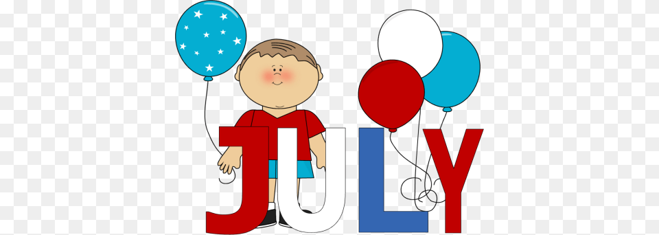 Month Of July Red White And Blue July Clip Art Image, Balloon, Sphere, Baby, Person Png