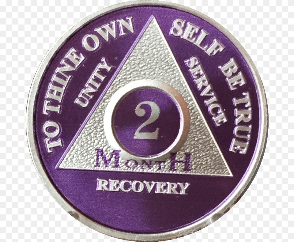 Month Purple Silver Plated Aa Medallion 60 Day Chip Badge, Logo, Symbol, Text Free Transparent Png