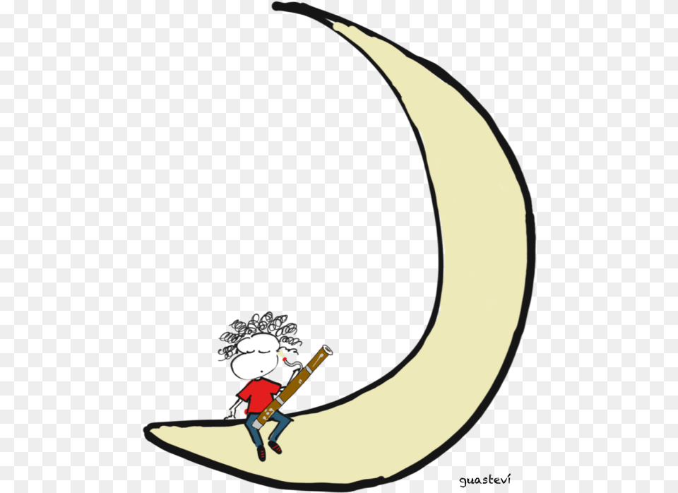 Moon And Bassoon Cartoon, Outdoors, Night, Nature, Astronomy Png