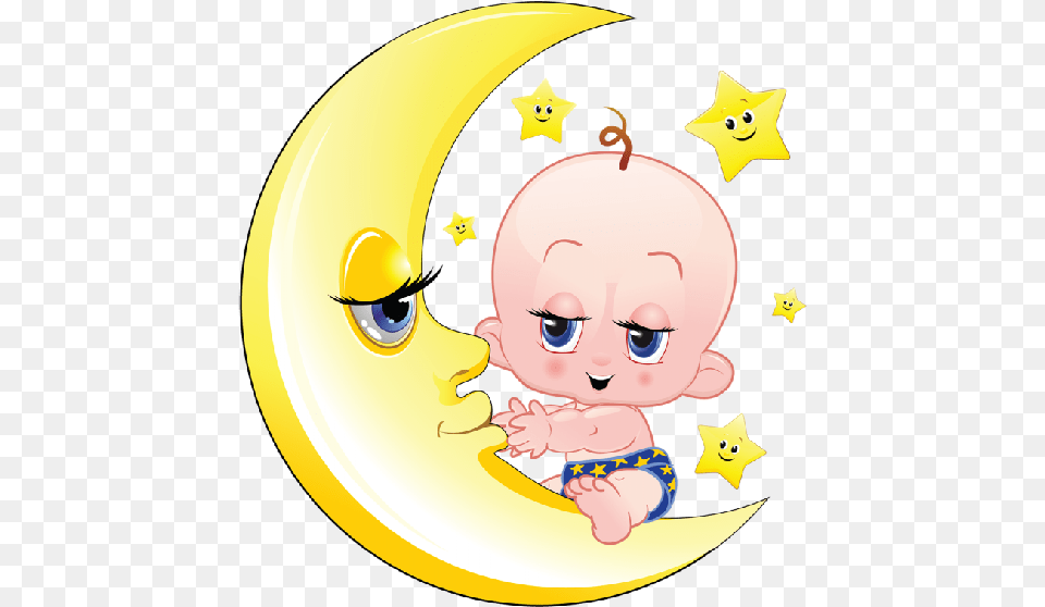 Moon And Boy Cartoon, Baby, Person, Face, Head Png Image