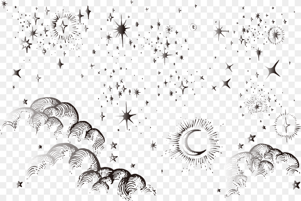 Moon And Stars Drawing, Pattern, Accessories, Fractal, Ornament Png Image