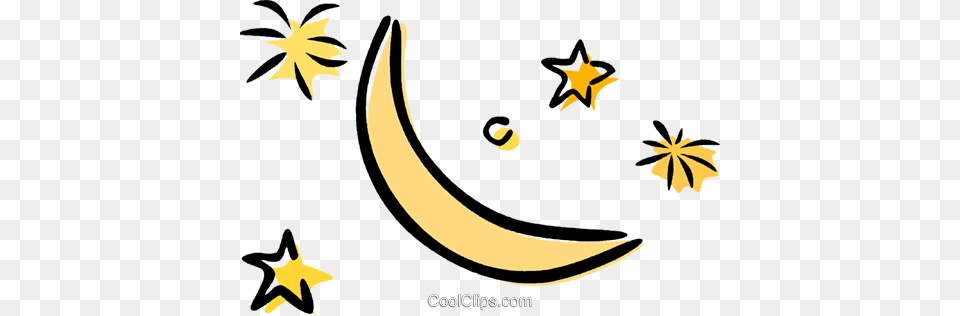 Moon And Stars Royalty Vector Clip Art Illustration, Banana, Food, Fruit, Plant Free Transparent Png