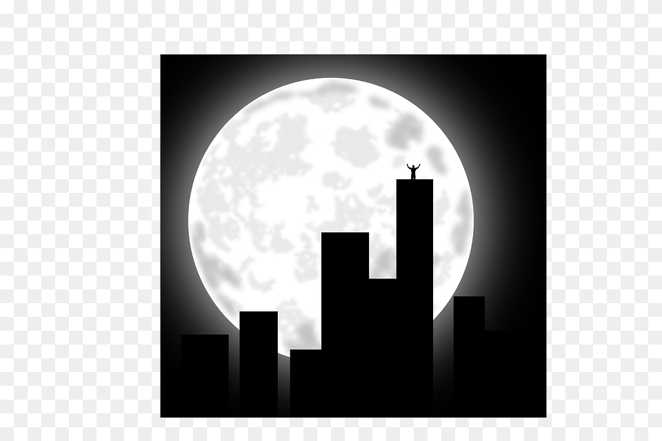 Moon City Silhouette Building Town Mystical Man City Clipart At Night, Astronomy, Full Moon, Nature, Outdoors Free Png Download