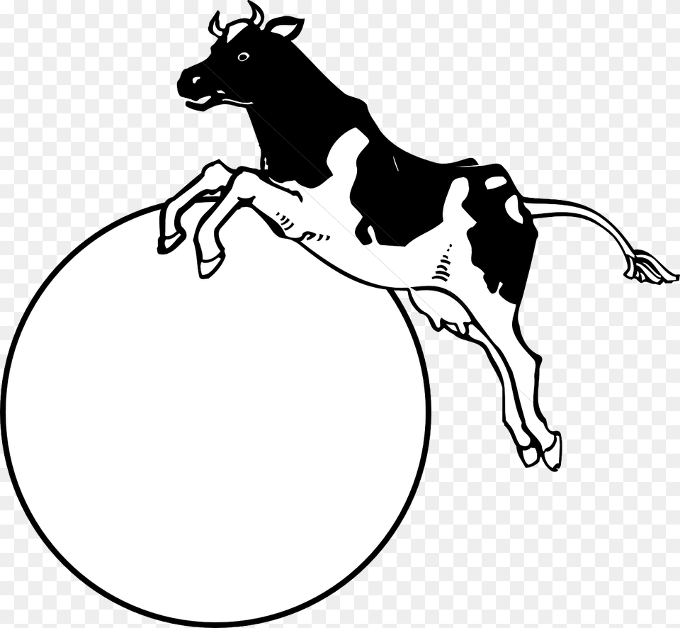 Moon Cow Jumping Over Animal Childhood Tales Cow Jumping Clip Art, Stencil, Cattle, Livestock, Mammal Free Transparent Png