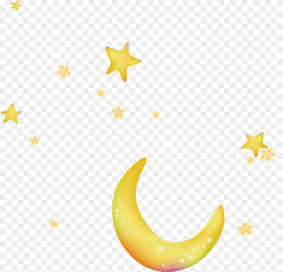 Moon Night Sky Star Transparent Stars And Moon, Banana, Food, Fruit, Produce Free Png