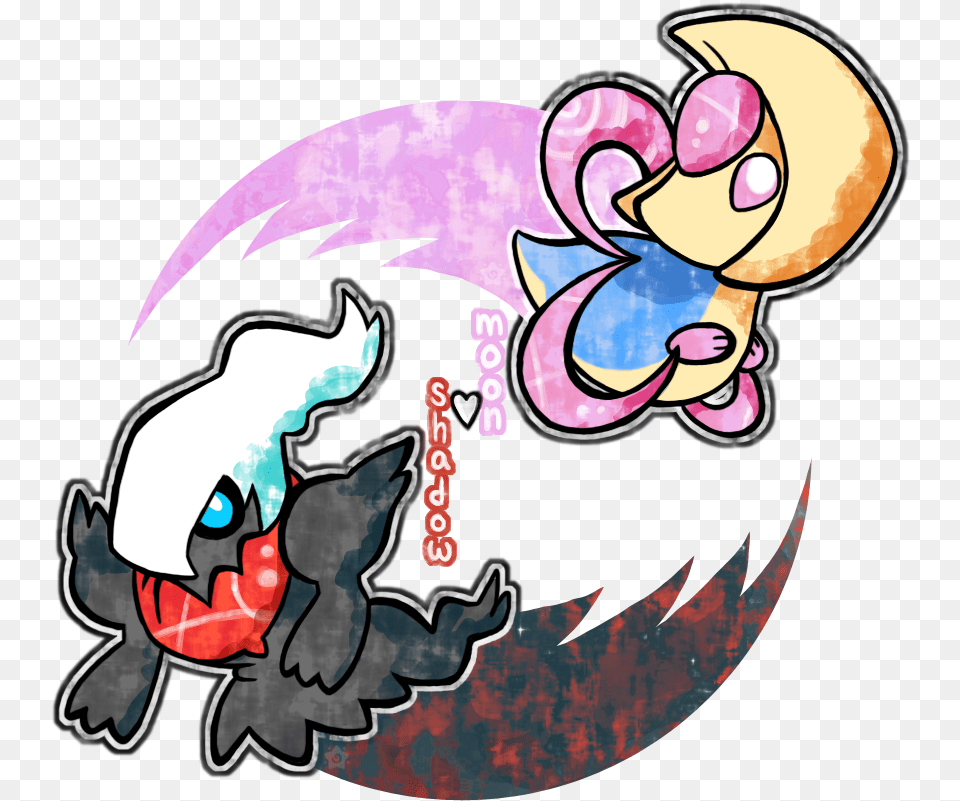 Moon Shadow Pokemon Chibi Cresselia Y Darkrai, Animal, Fish, Sea Life, Shark Free Png Download