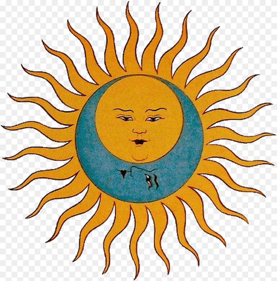 Moon Sun Tumblr Aesthetic Yellowbackground Blue Crimson Larks Tongues In Aspic, Logo, Sticker, Badge, Symbol Png Image