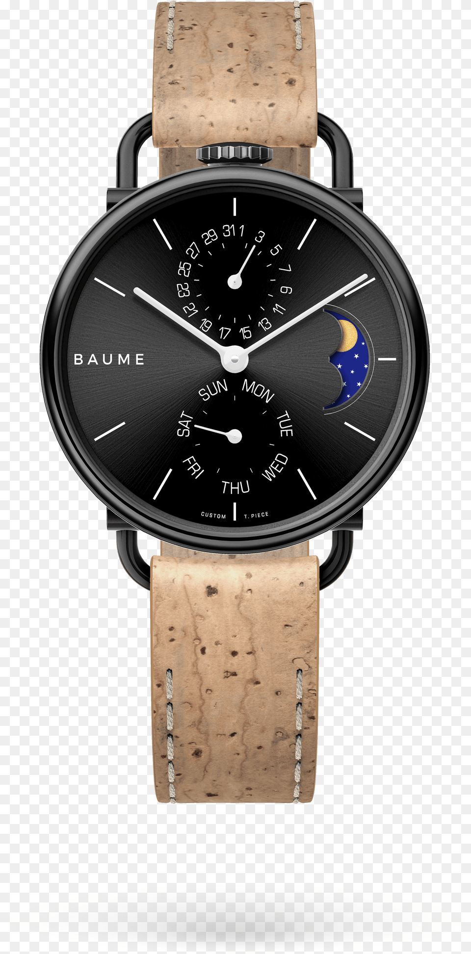 Moonphase Unisex Custom Watch Miyota Black Case Watch, Arm, Body Part, Person, Wristwatch Free Transparent Png