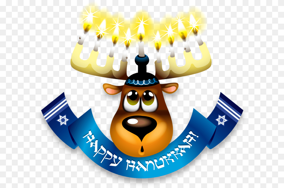 Moose Head With Menorah And Happy Hanukkah Banner Hanukkah Characters, Birthday Cake, Cake, Cream, Dessert Png