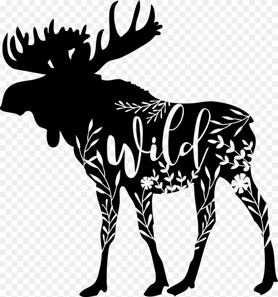 Moose Silhouette, Gray Png