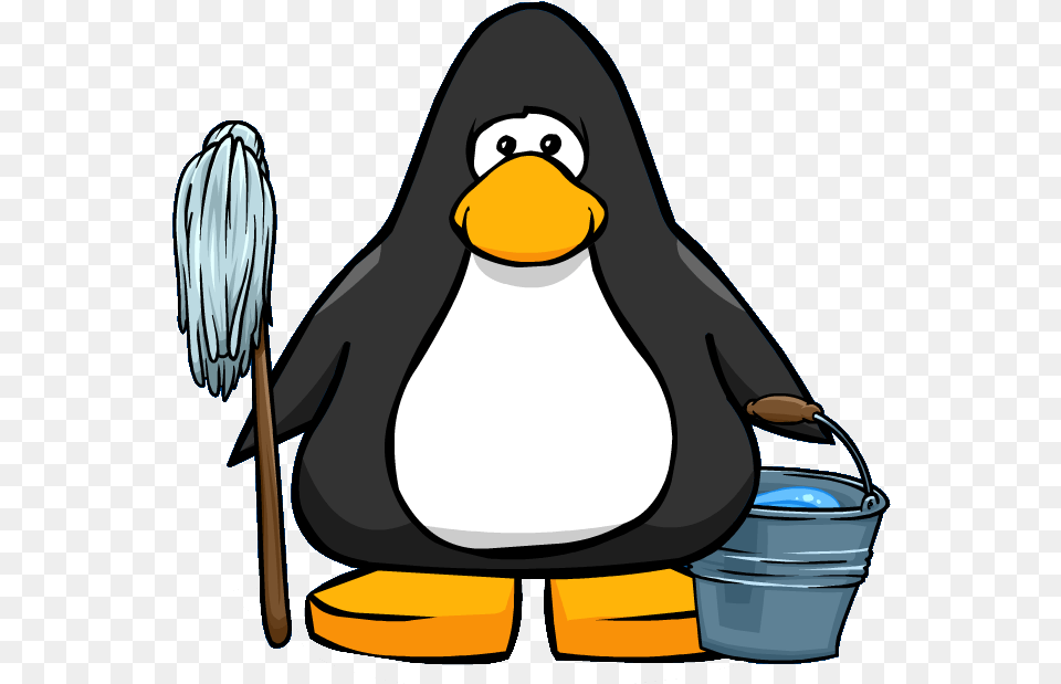 Mop And Bucket From A Player Card Club Penguin Dark Green Penguin, Animal, Bird Free Png Download