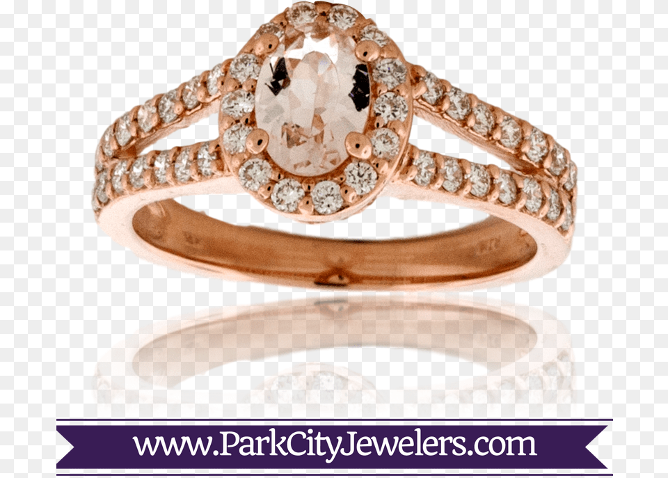 Morganite Oval And Round Diamond Rose Gold Ring Double Diamond Huggie Earrings, Accessories, Jewelry Free Png
