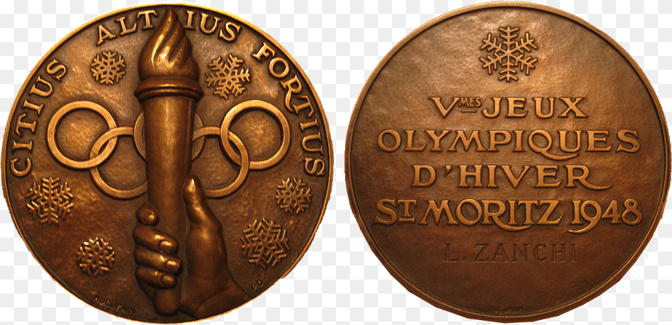 Moritz Winter Winner S Medal 1948 St Citius Altius Fortius Olympic Motto, Bronze, Gold, Coin, Money Free Png