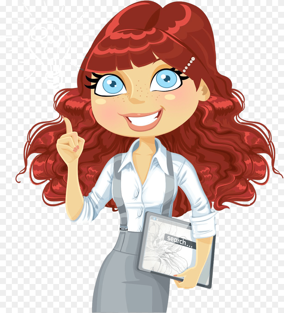 Morning Clipart Job Cute Girl With Curly Hair Clipart, Baby, Person, Book, Comics Free Png Download