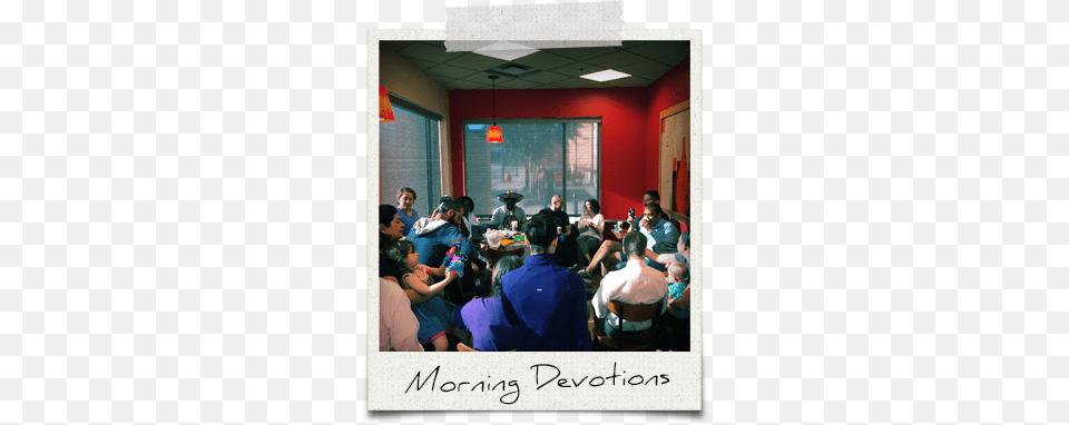 Morning Devotions Poloroid Photo Caption, Person, Indoors, Restaurant, People Png Image